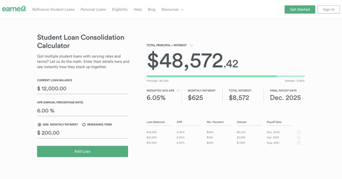 Earnest consolidation calculator